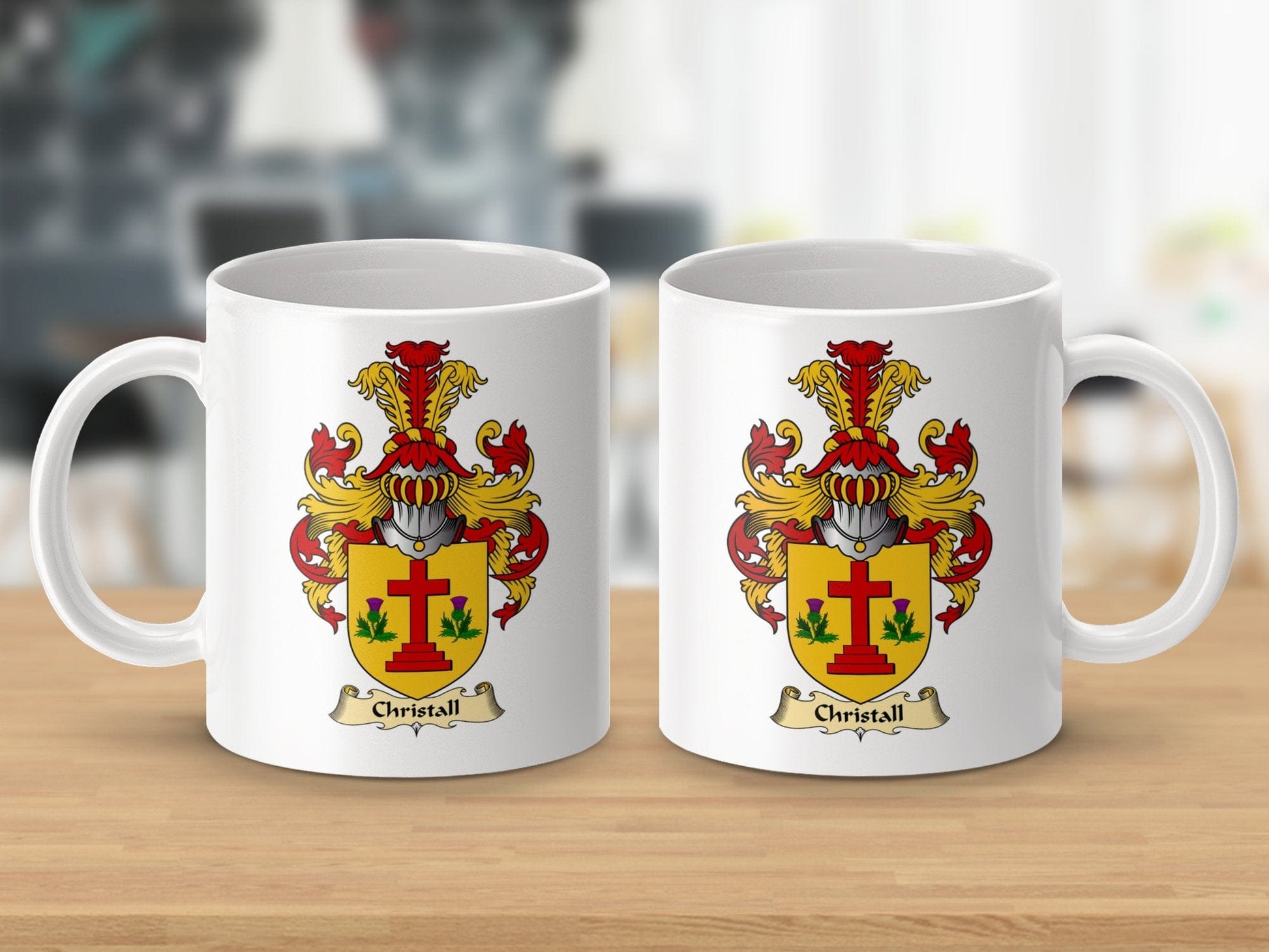 Physical Item 11oz / White Christall Clan Emblem with Cross and Thistle Shield Mug