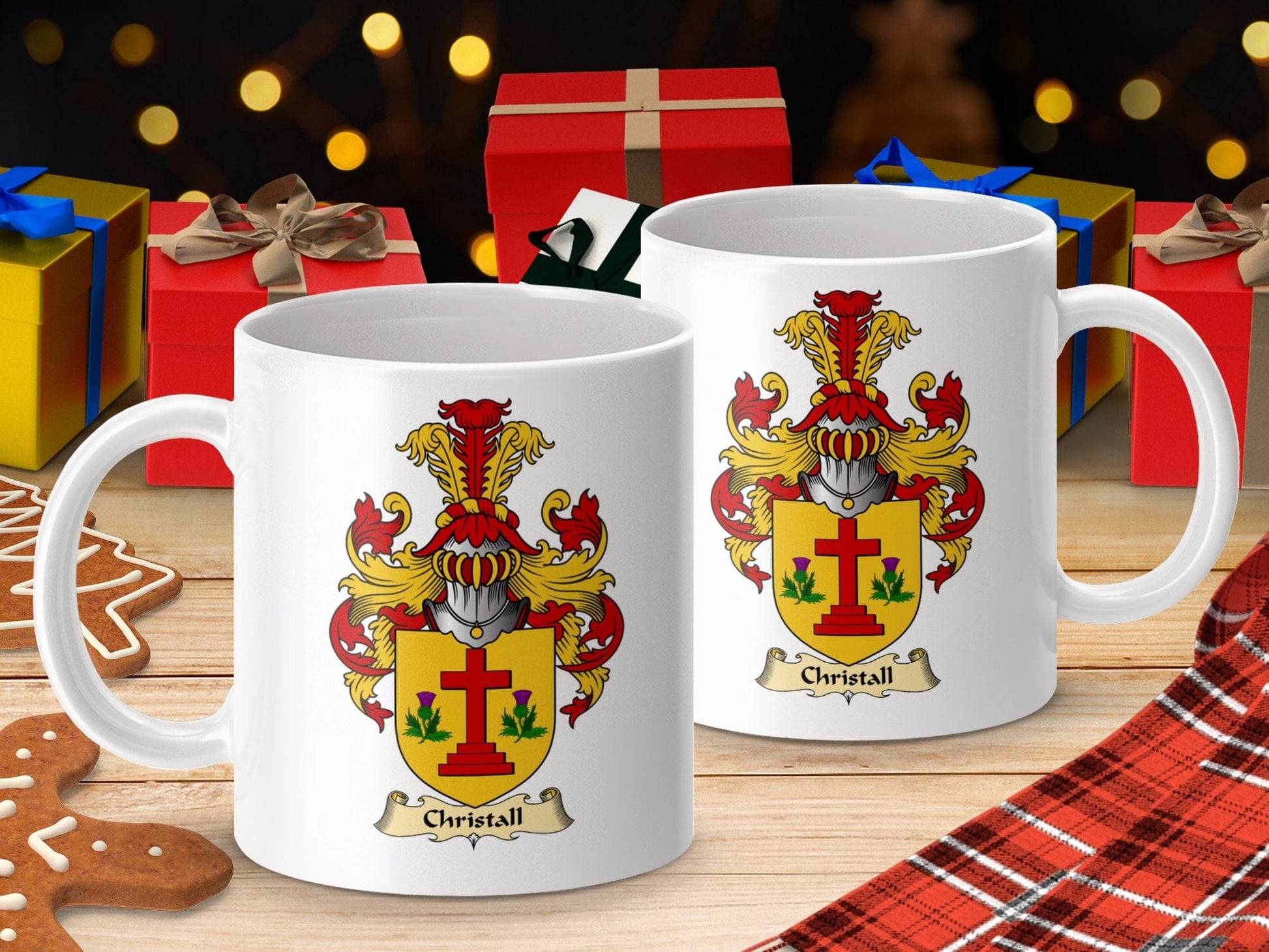 Physical Item 11oz / White Christall Clan Emblem with Cross and Thistle Shield Mug