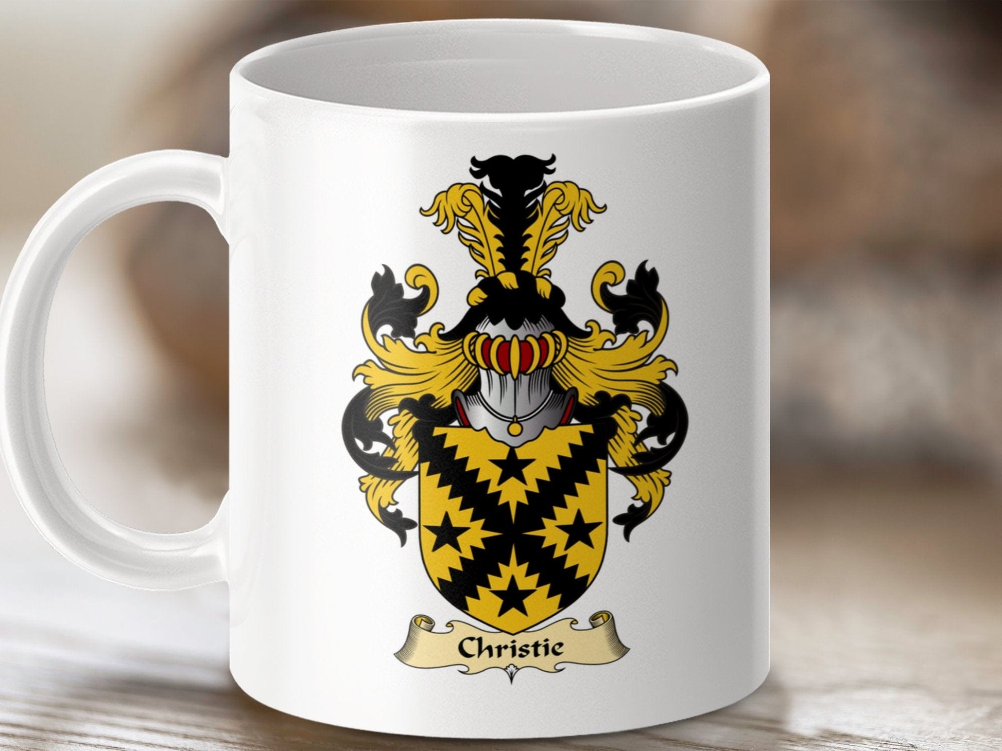 Physical Item 11oz / White Christie Clan Coat of Arms Scottish Mug