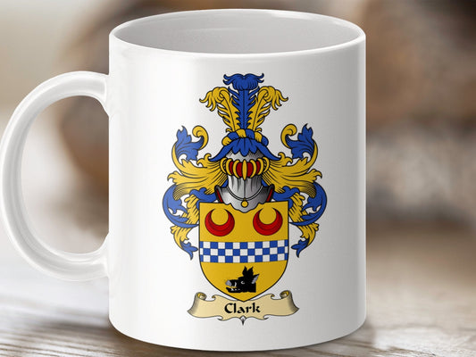 Physical Item 11oz / White Clark Clan Coat Of Arms Scottish Mug