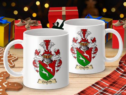 Physical Item 11oz / White Clayhills Coat Of Arms Scottish Heraldry Crest Mug