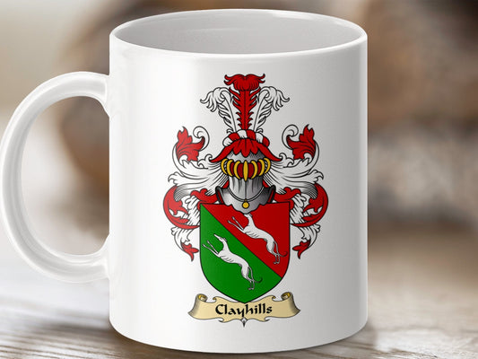 Physical Item 11oz / White Clayhills Coat Of Arms Scottish Heraldry Crest Mug