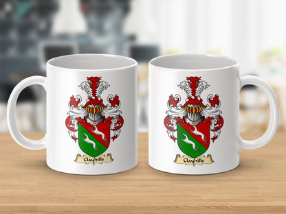 Physical Item 11oz / White Clayhills Coat Of Arms Scottish Heraldry Crest Mug