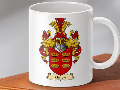 Physical Item 11oz / White Clayton Clan Coat Of Arms Scottish Mug