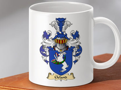 Physical Item 11oz / White Cleland Clan Coat Of Arms Scottish Mug