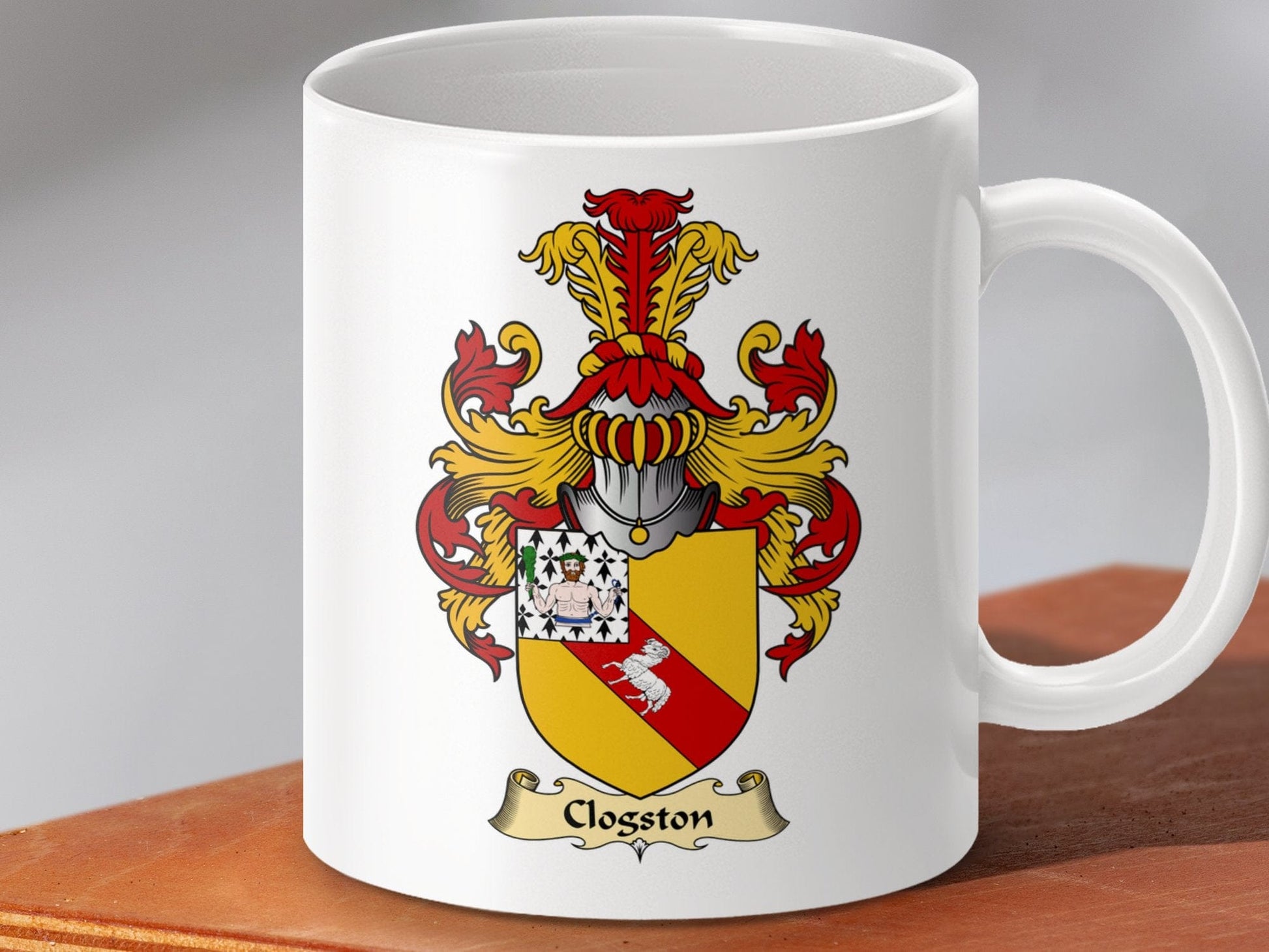 Physical Item 11oz / White Clogston Clan Coat of Arms Scottish Mug