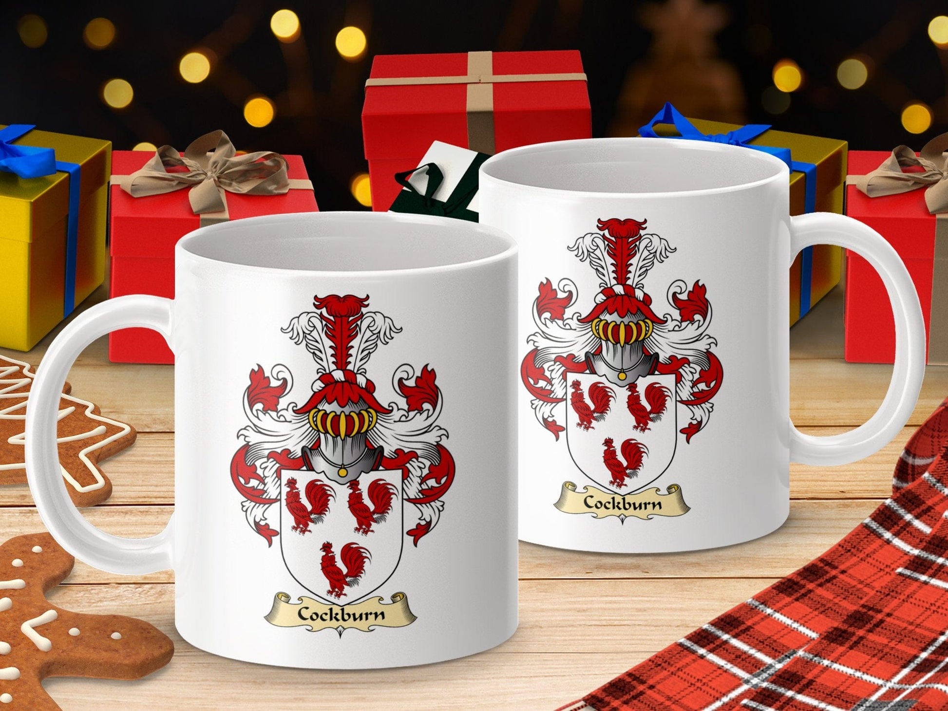 Physical Item 11oz / White Cockburn Clan Coat Of Arms Scottish Mug