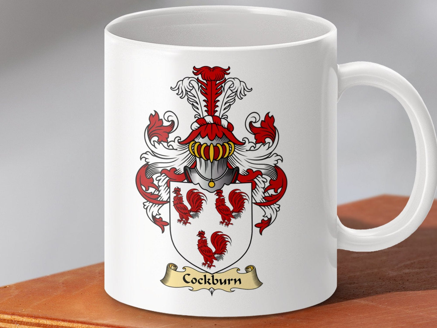 Physical Item 11oz / White Cockburn Clan Coat Of Arms Scottish Mug