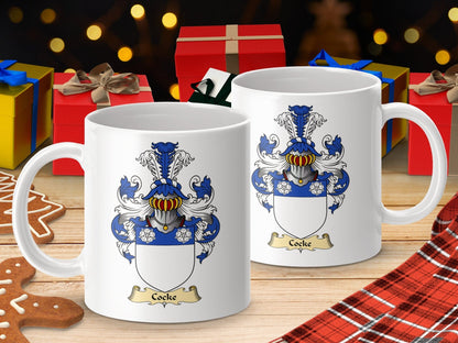 Physical Item 11oz / White Cocke Coat Of Arms Scottish Clan Heritage Mug