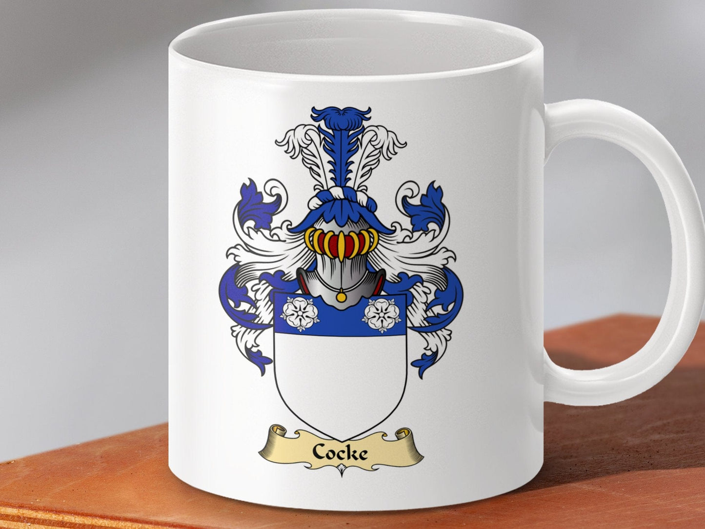 Physical Item 11oz / White Cocke Coat Of Arms Scottish Clan Heritage Mug