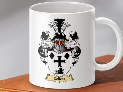 Physical Item 11oz / White Colless Family Crest Coat Of Arms Scottish Mug