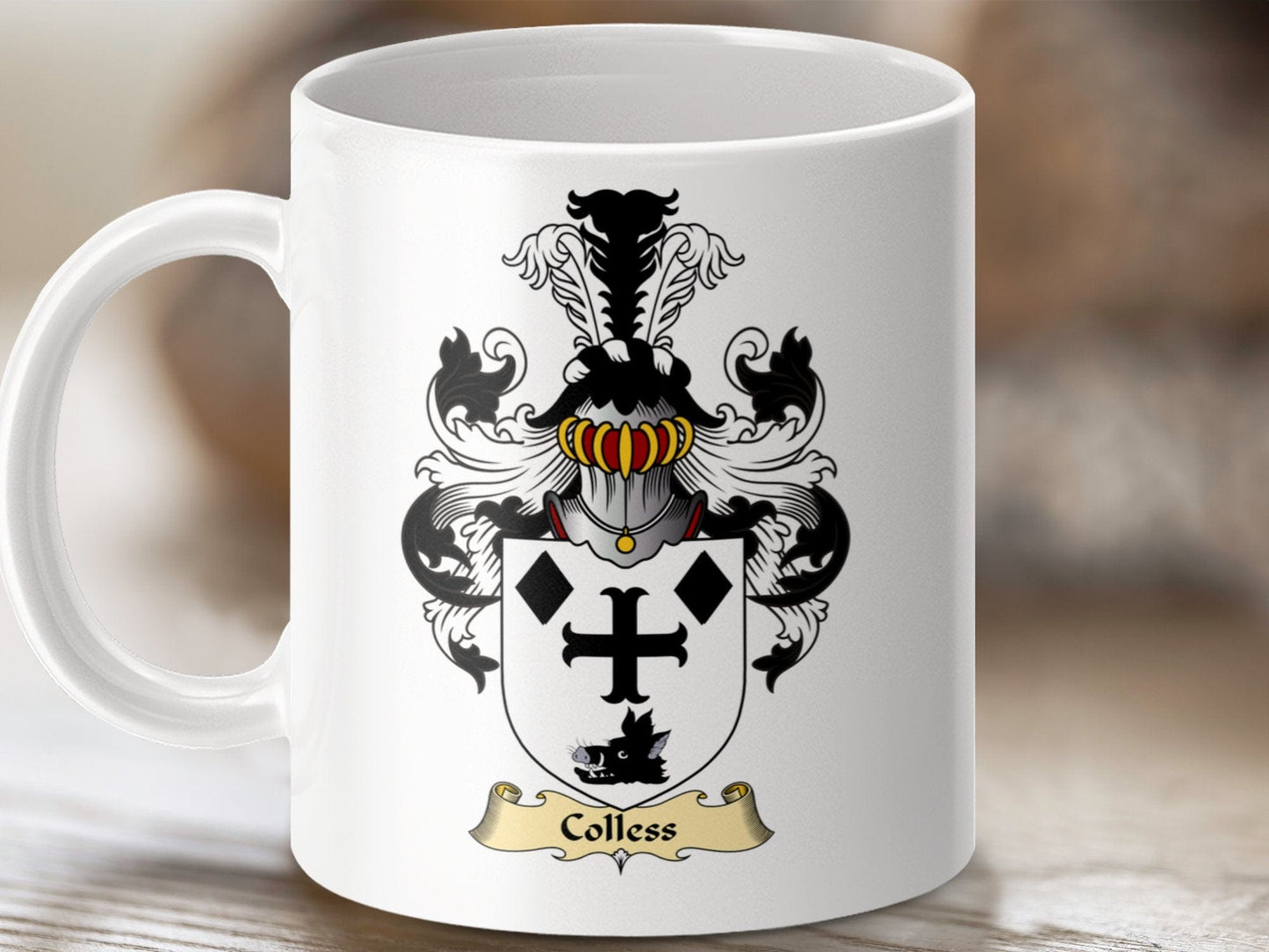 Physical Item 11oz / White Colless Family Crest Coat Of Arms Scottish Mug