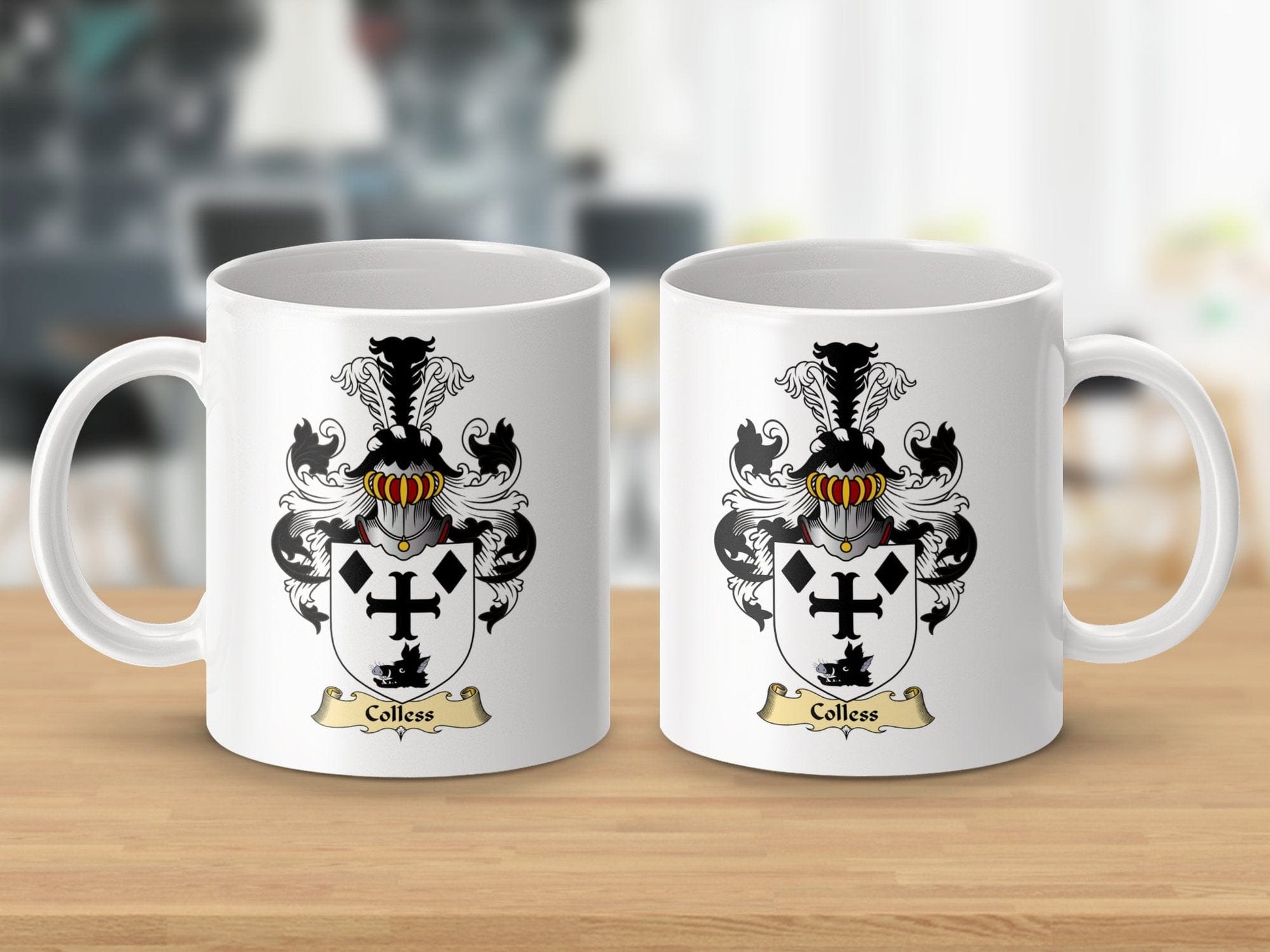 Physical Item 11oz / White Colless Family Crest Coat Of Arms Scottish Mug