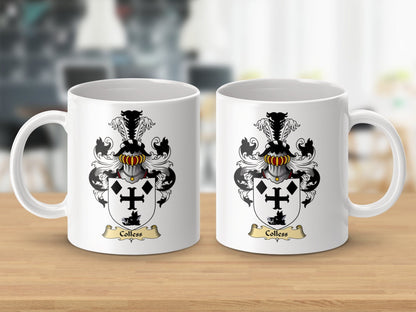 Physical Item 11oz / White Colless Family Crest Coat Of Arms Scottish Mug