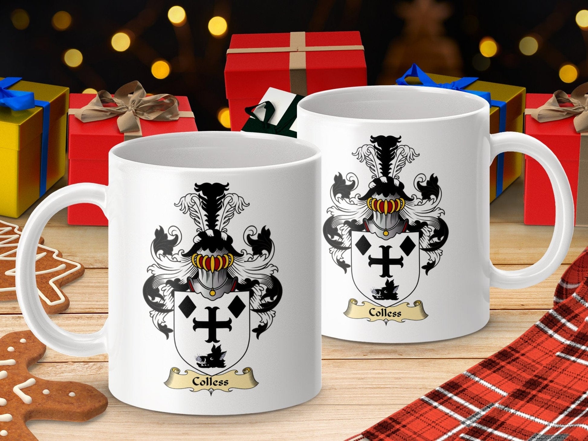 Physical Item 11oz / White Colless Family Crest Coat Of Arms Scottish Mug