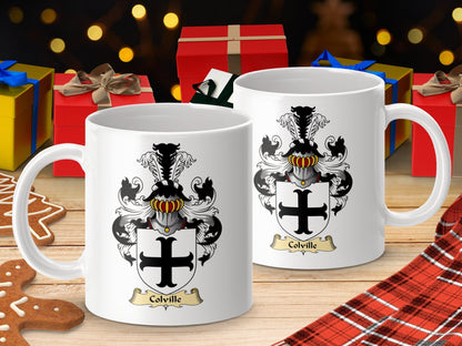 Physical Item 11oz / White Colville Clan Coat Of Arms Scottish Mug