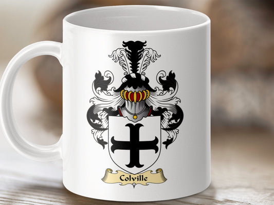 Physical Item 11oz / White Colville Clan Coat Of Arms Scottish Mug