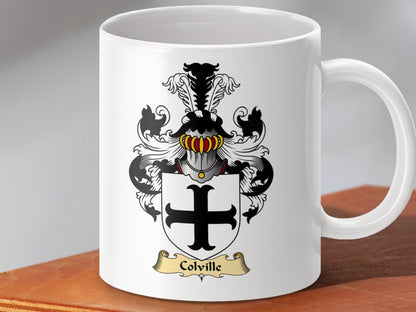 Physical Item 11oz / White Colville Clan Coat Of Arms Scottish Mug