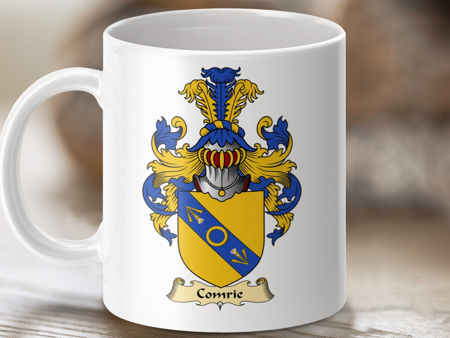 Physical Item 11oz / White Comrie Clan Coat Of Arms Scottish Mug