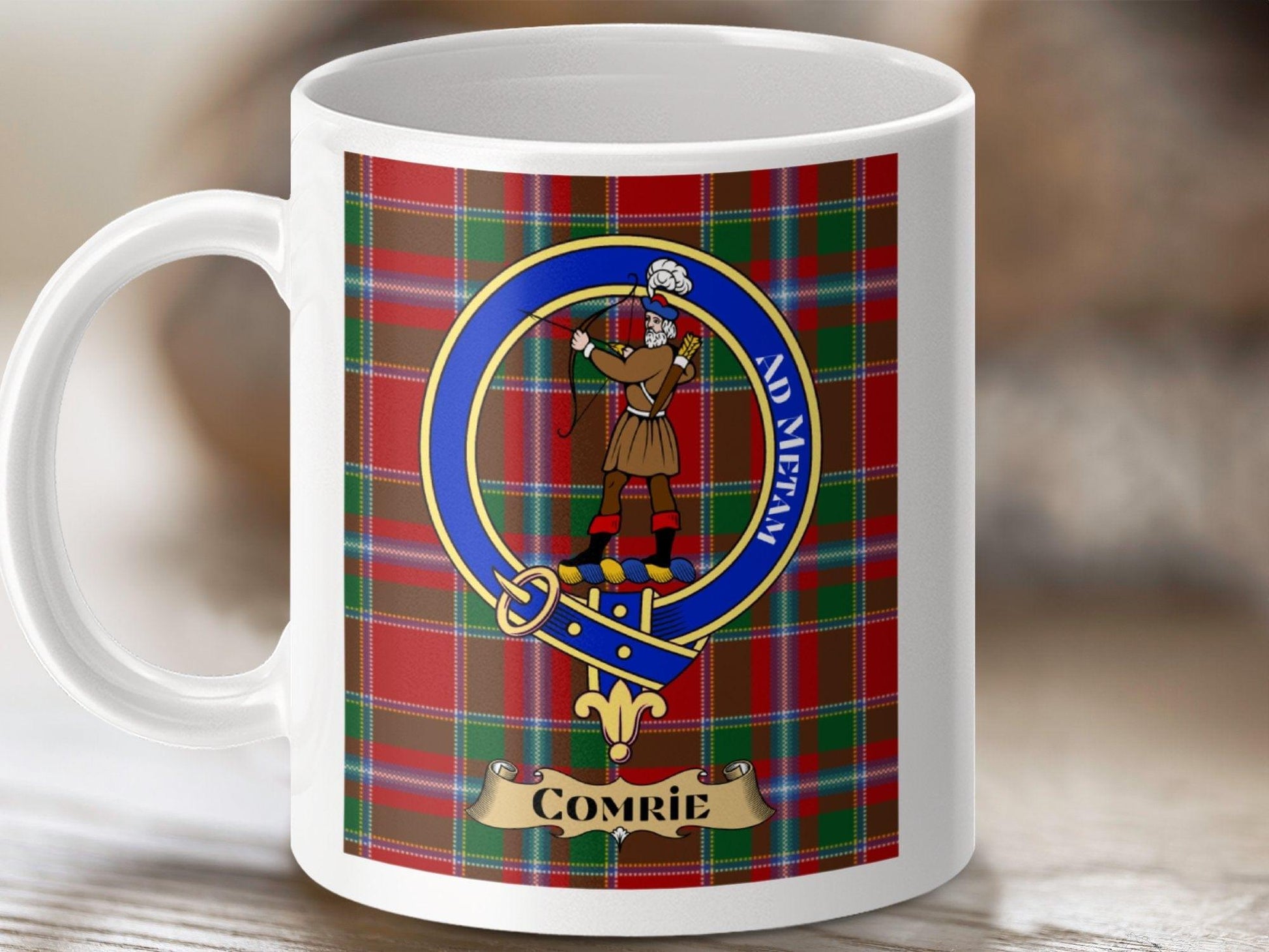 Physical Item 11oz / White Comrie Clan Scottish Tartan Crest Mug