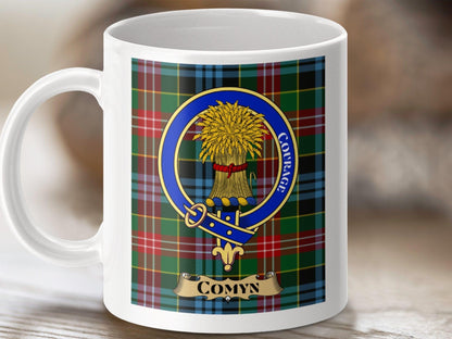 Physical Item 11oz / White Comyn Clan Scottish Tartan Crest Mug