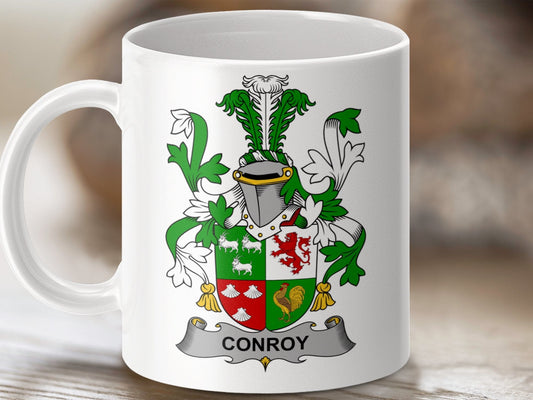 Physical Item 11oz / White Conroy Surname Irish Heraldry Ceramic Mug