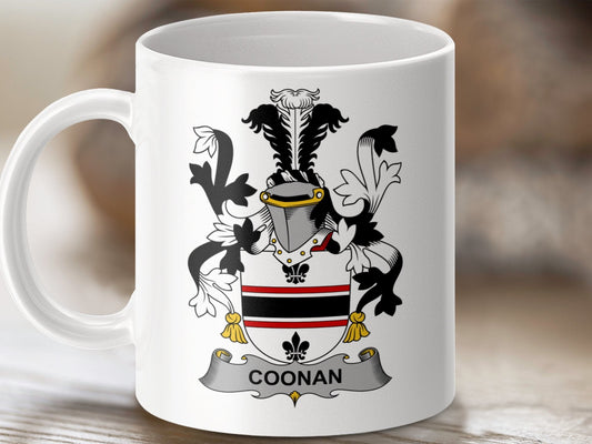 Physical Item 11oz / White Coonan Surname Irish Heraldry Ceramic Mug