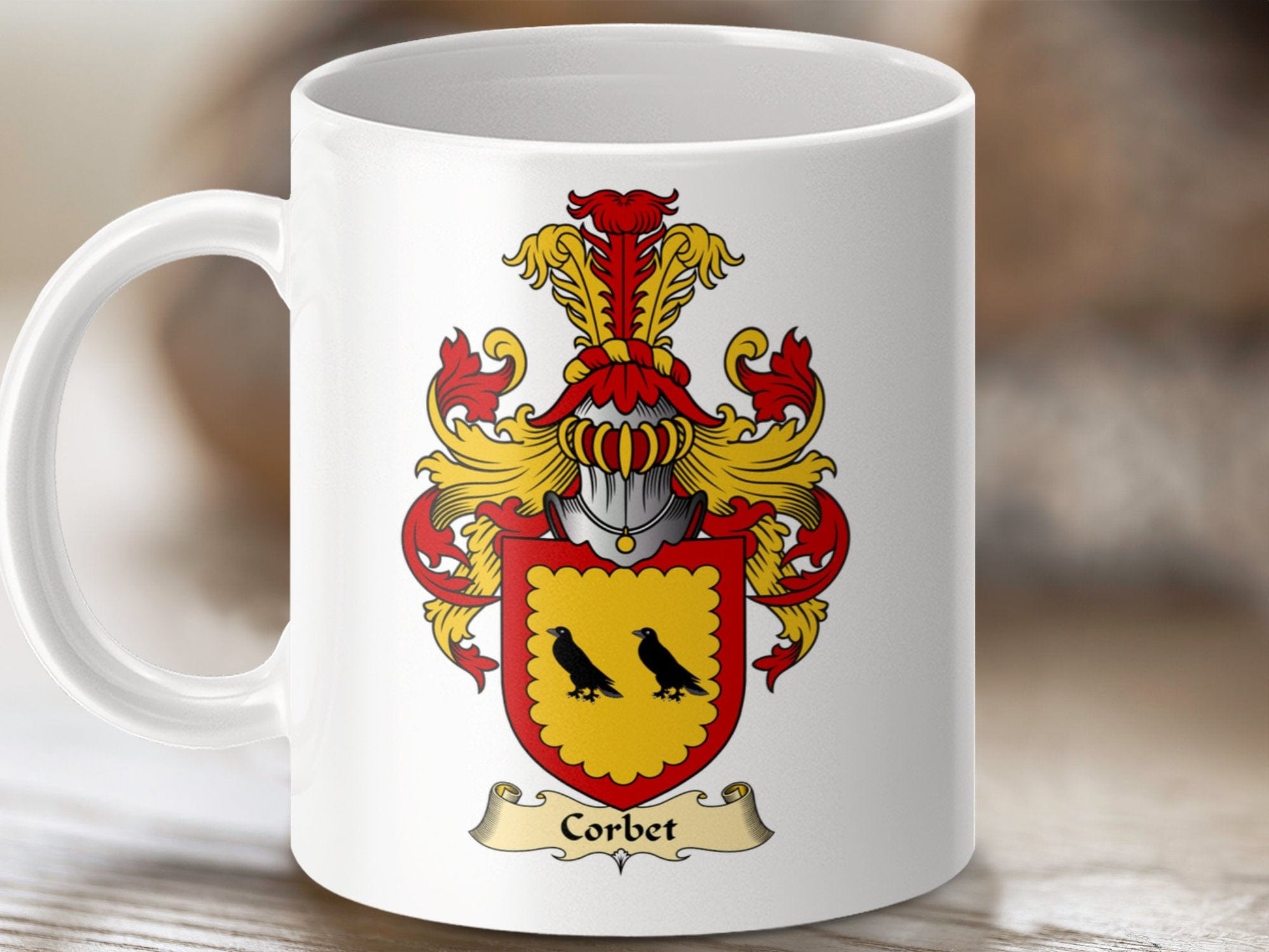 Physical Item 11oz / White Corbet Clan Coat Of Arms Scottish Mug