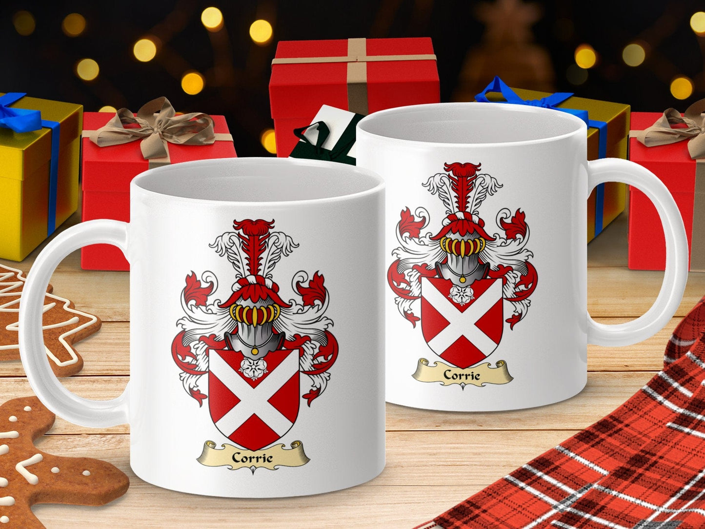 Physical Item 11oz / White Corrie Clan Coat Of Arms Scottish Mug