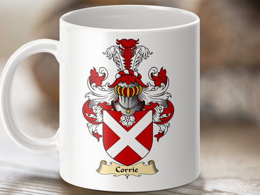 Physical Item 11oz / White Corrie Clan Coat Of Arms Scottish Mug