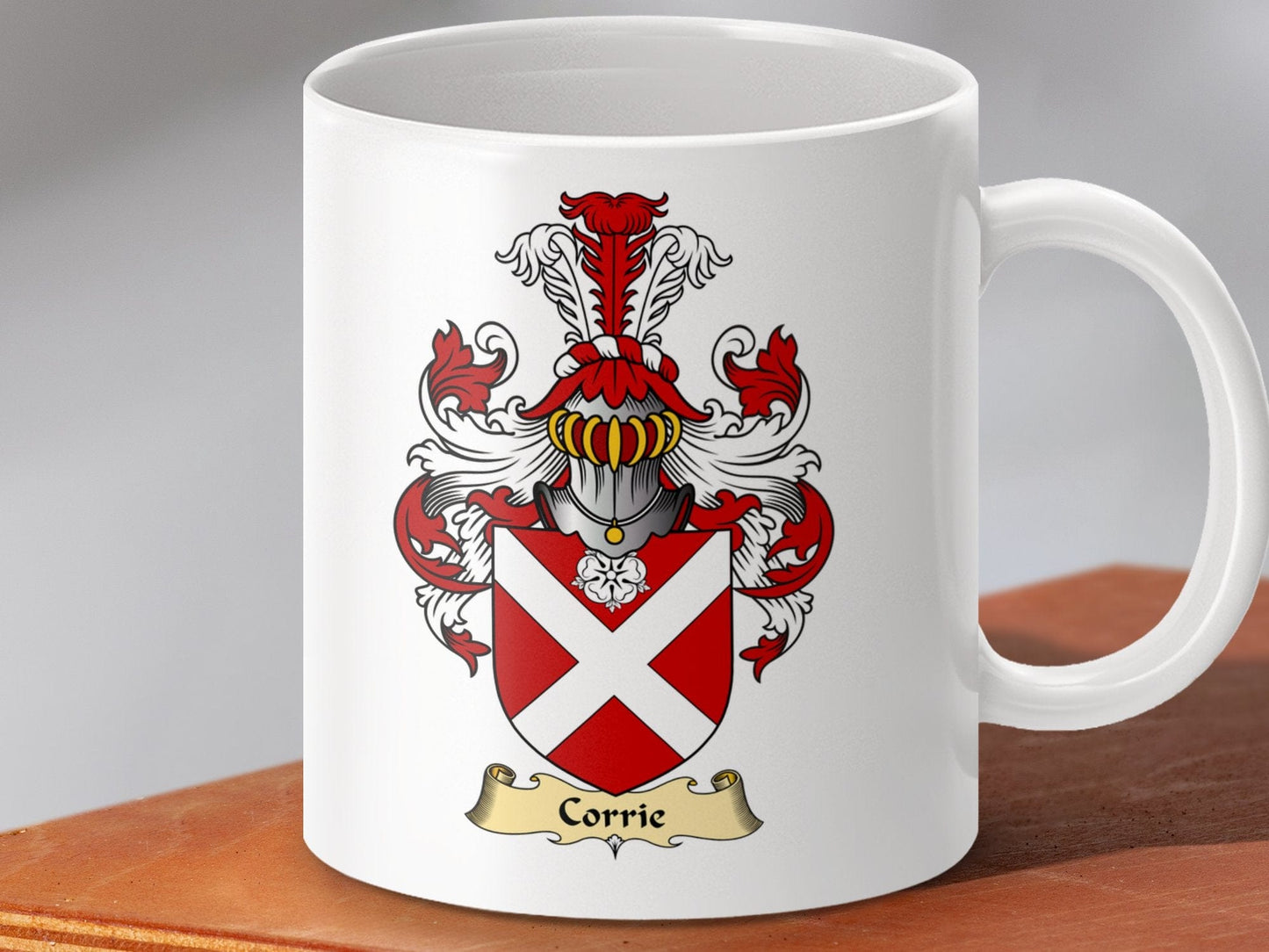 Physical Item 11oz / White Corrie Clan Coat Of Arms Scottish Mug