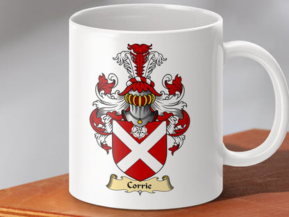 Physical Item 11oz / White Corrie Clan Coat Of Arms Scottish Mug