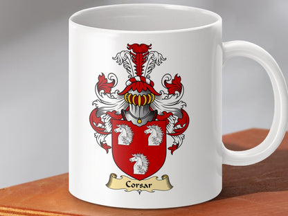 Physical Item 11oz / White Corsar Clan Coat Of Arms Scottish Mug