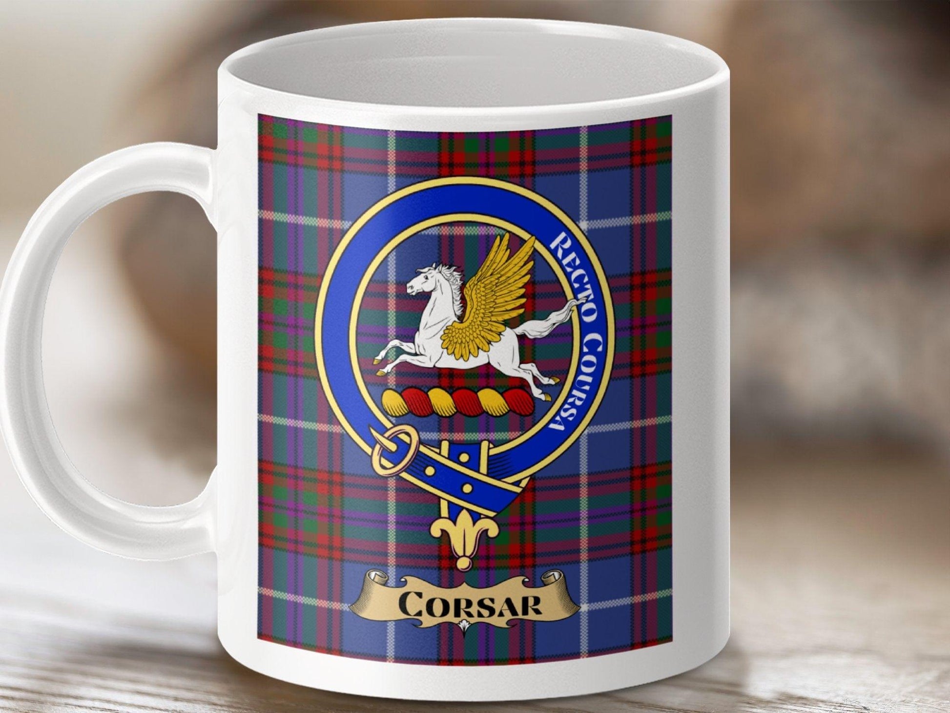 Physical Item 11oz / White Corsar Clan Scottish Tartan Crest Mug