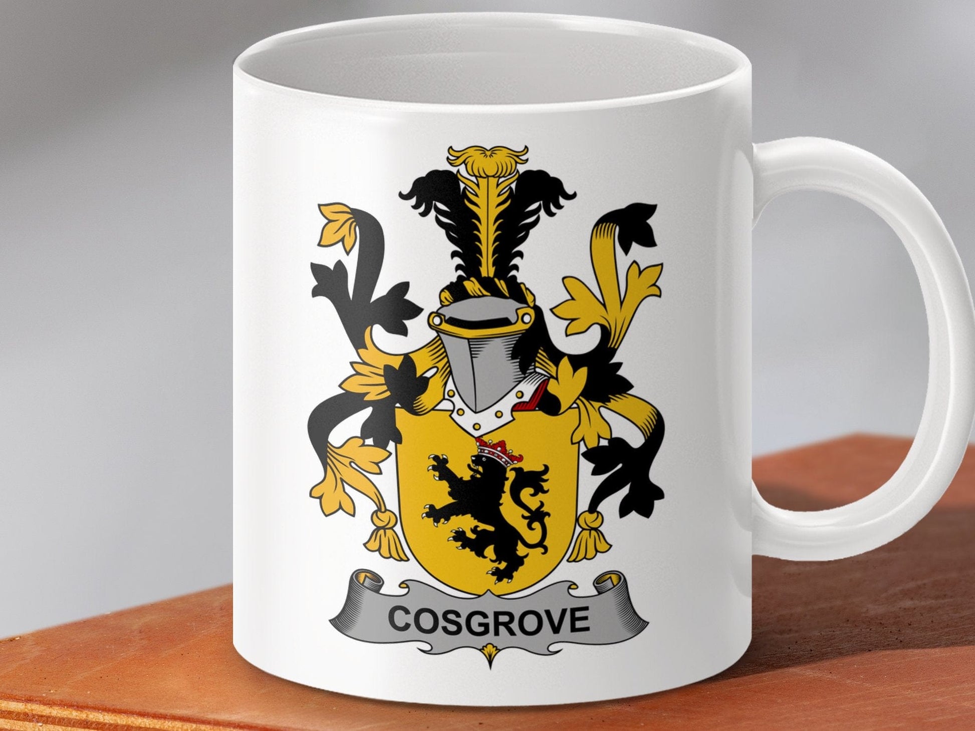 Physical Item 11oz / White Cosgrove Surname Irish Heraldry Ceramic Mug