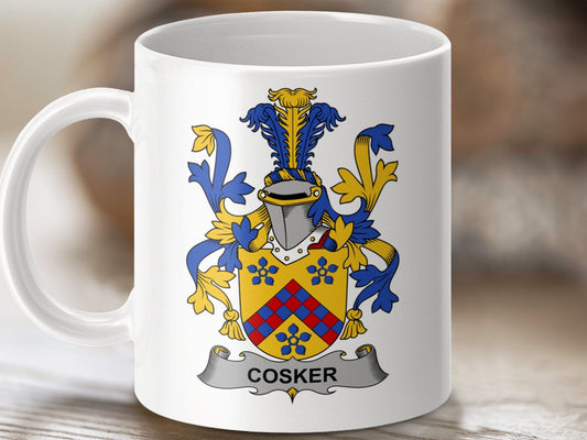 Physical Item 11oz / White Cosker Surname Irish Heraldry Ceramic Mug