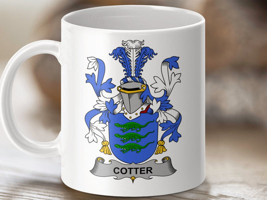 Physical Item 11oz / White Cotter Surname Irish Heraldry Ceramic Mug