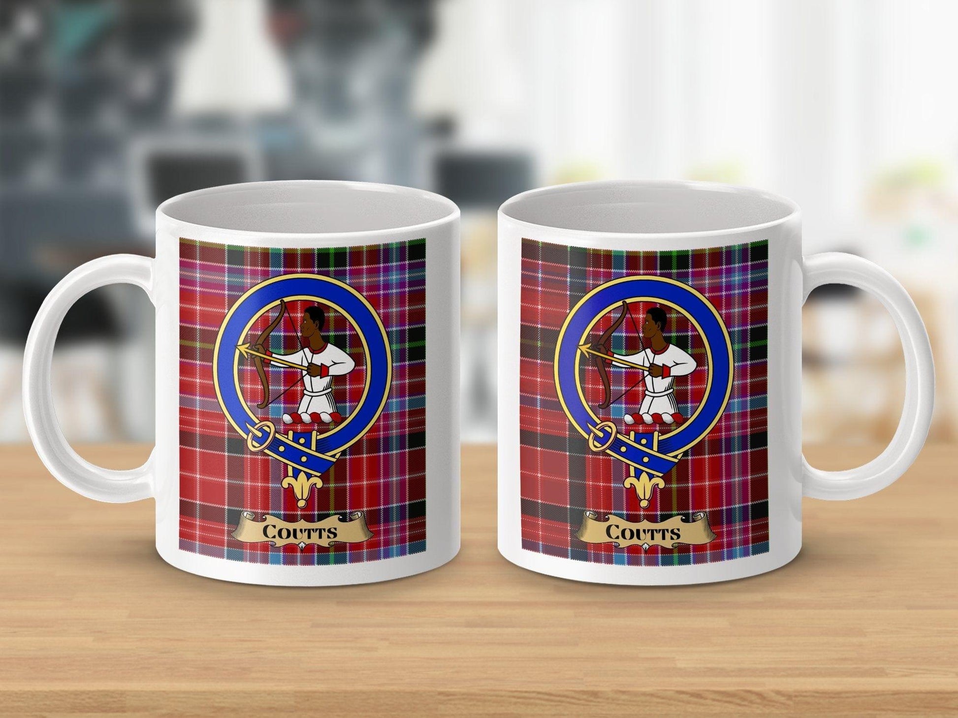 Physical Item 11oz / White Coutts Clan Scottish Tartan Crest Mug