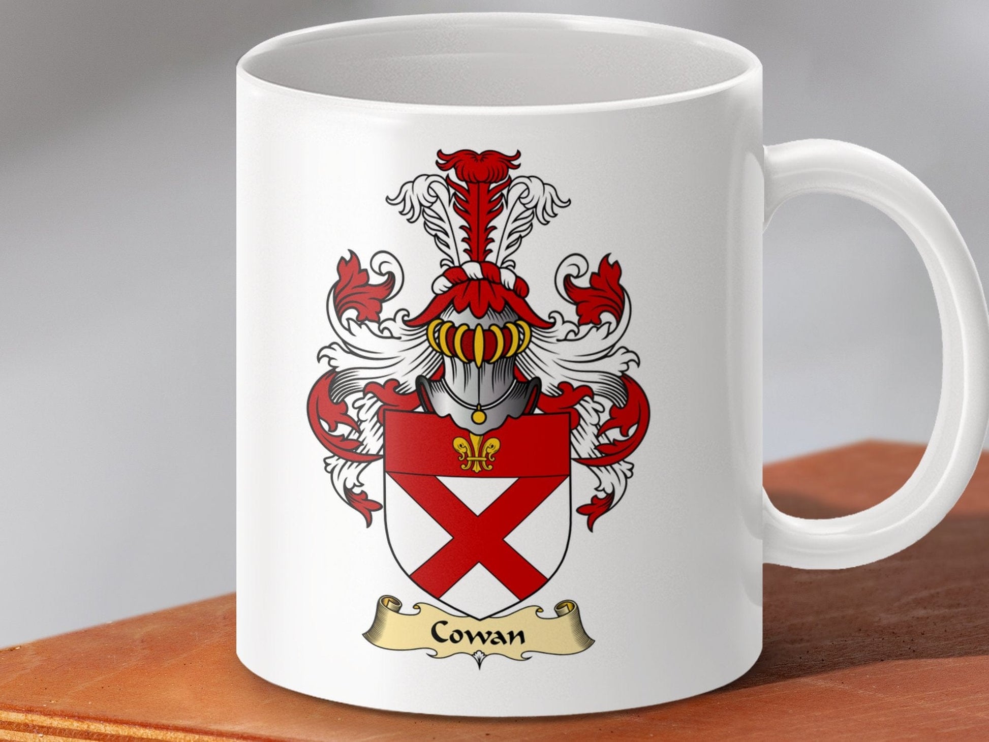 Physical Item 11oz / White Cowan Clan Coat Of Arms In Red And White Scottish Mug