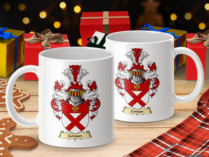 Physical Item 11oz / White Cowan Clan Coat Of Arms In Red And White Scottish Mug