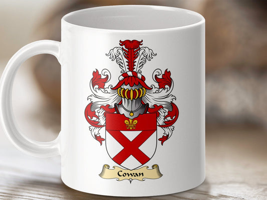 Physical Item 11oz / White Cowan Clan Coat Of Arms In Red And White Scottish Mug