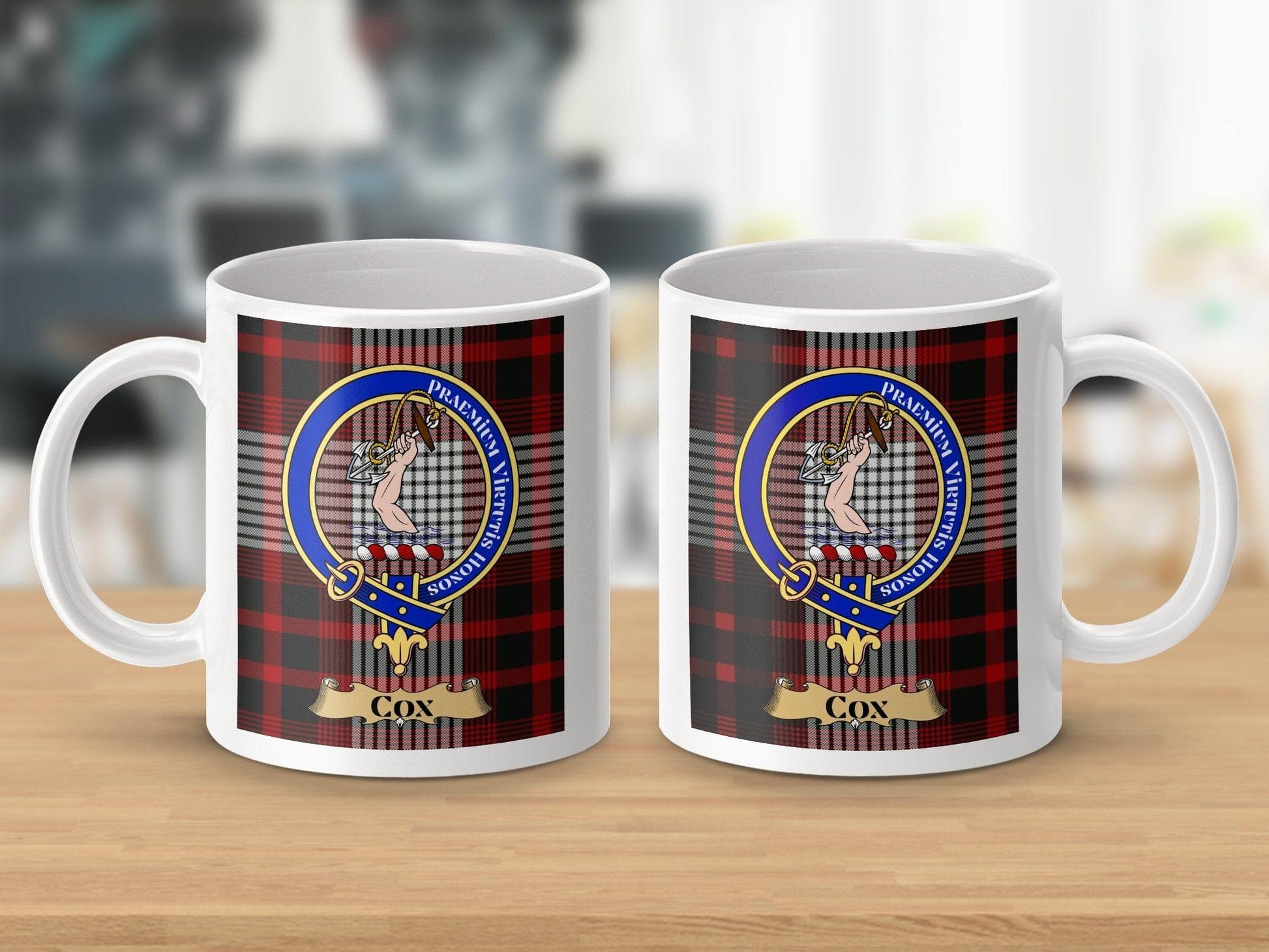 Physical Item 11oz / White Cox Clan Scottish Tartan Crest Mug
