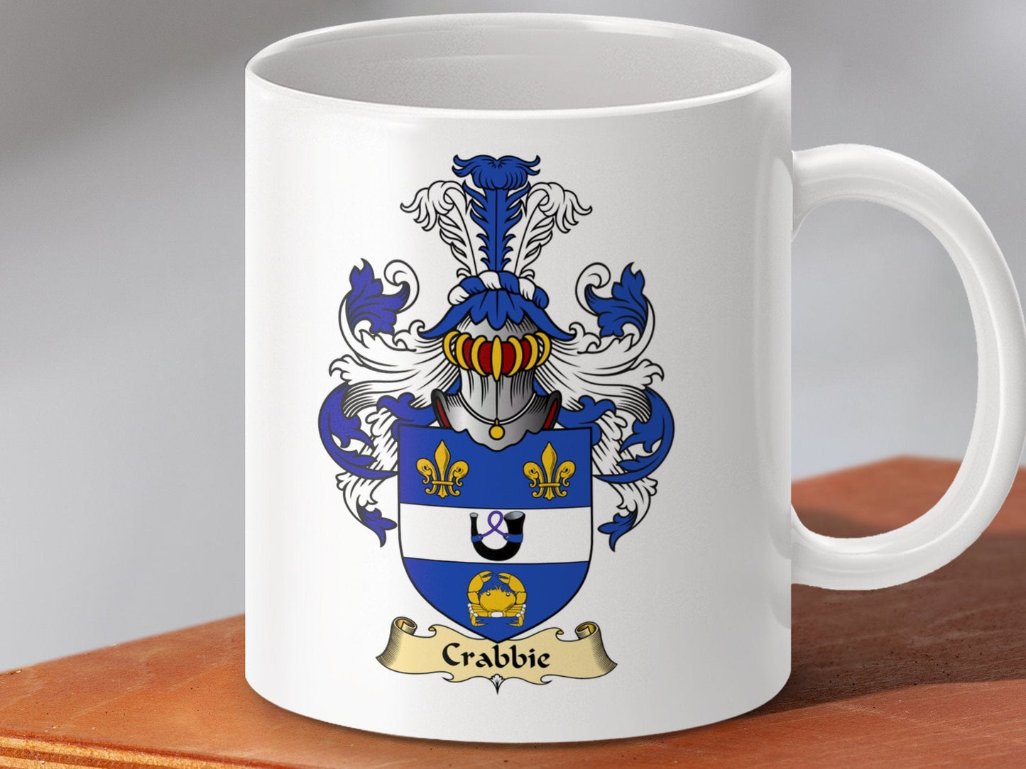 Physical Item 11oz / White Crabbie Clan Coat Of Arms Scottish Mug