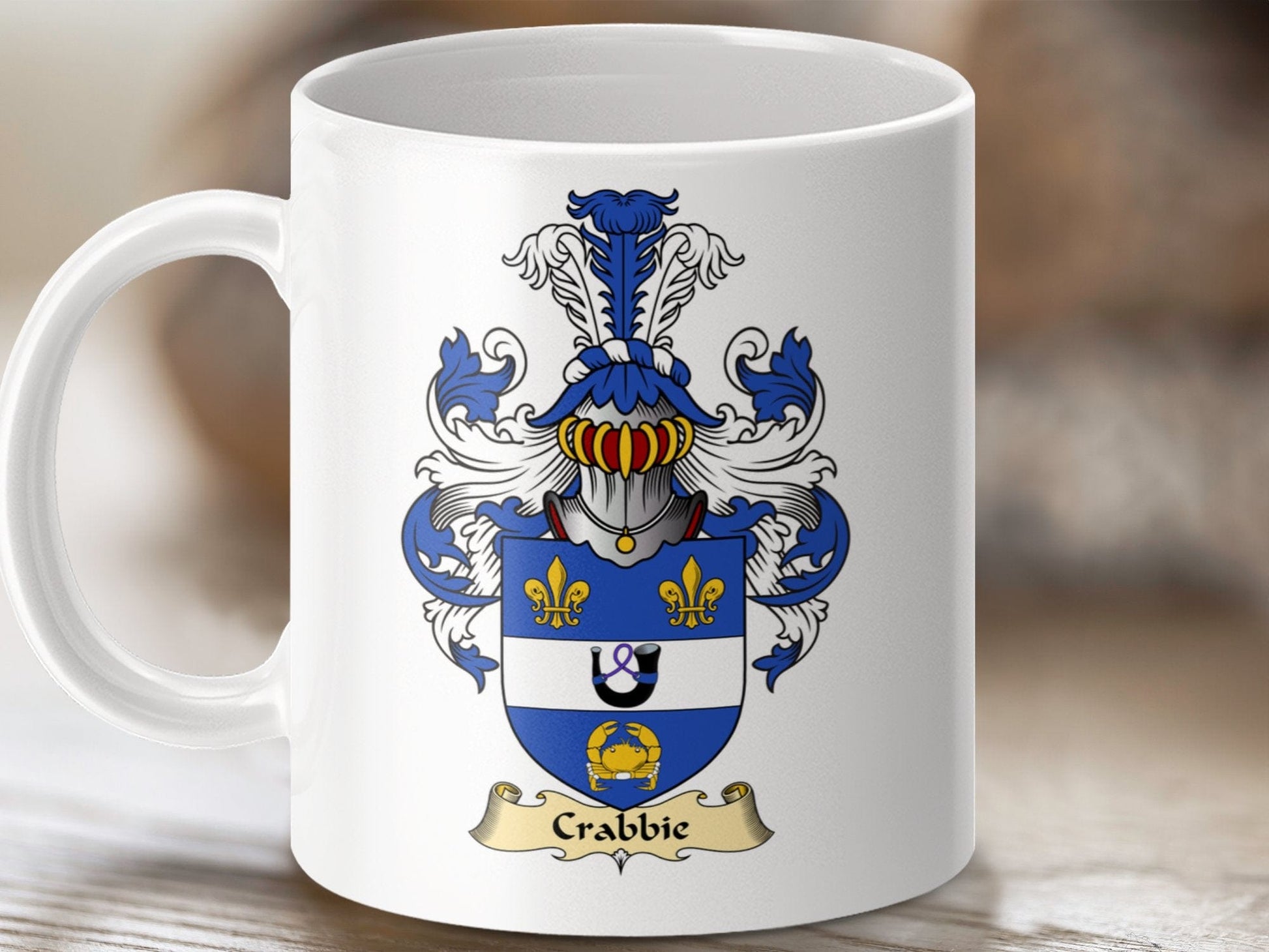 Physical Item 11oz / White Crabbie Clan Coat Of Arms Scottish Mug