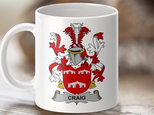 Physical Item 11oz / White Craig Surname Irish Heraldry Ceramic Mug