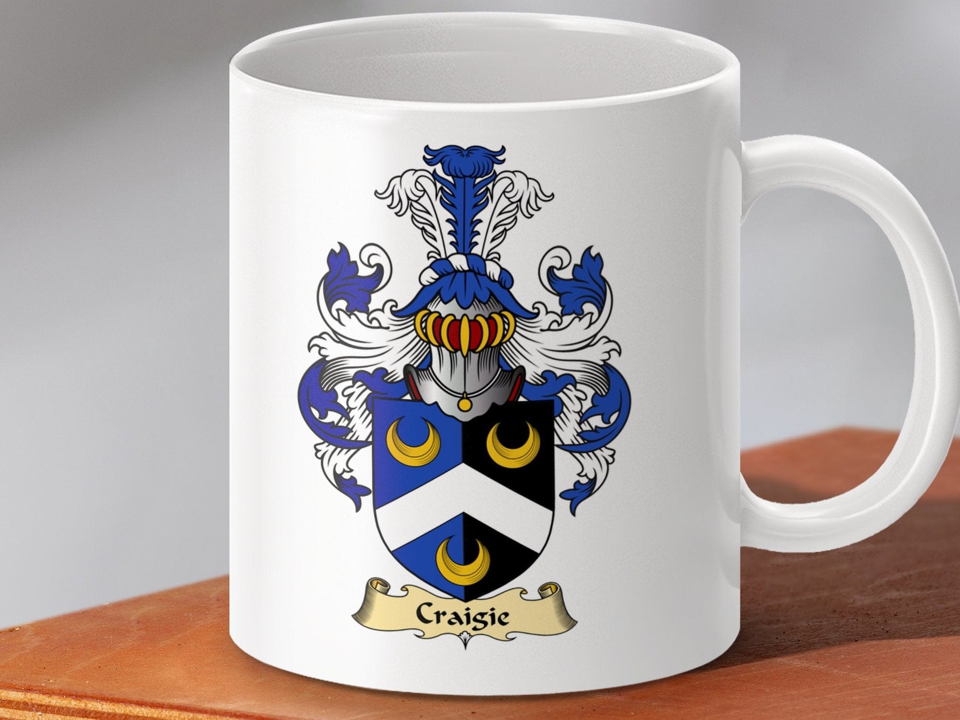 Physical Item 11oz / White Craigie Clan Coat Of Arms Scottish Mug