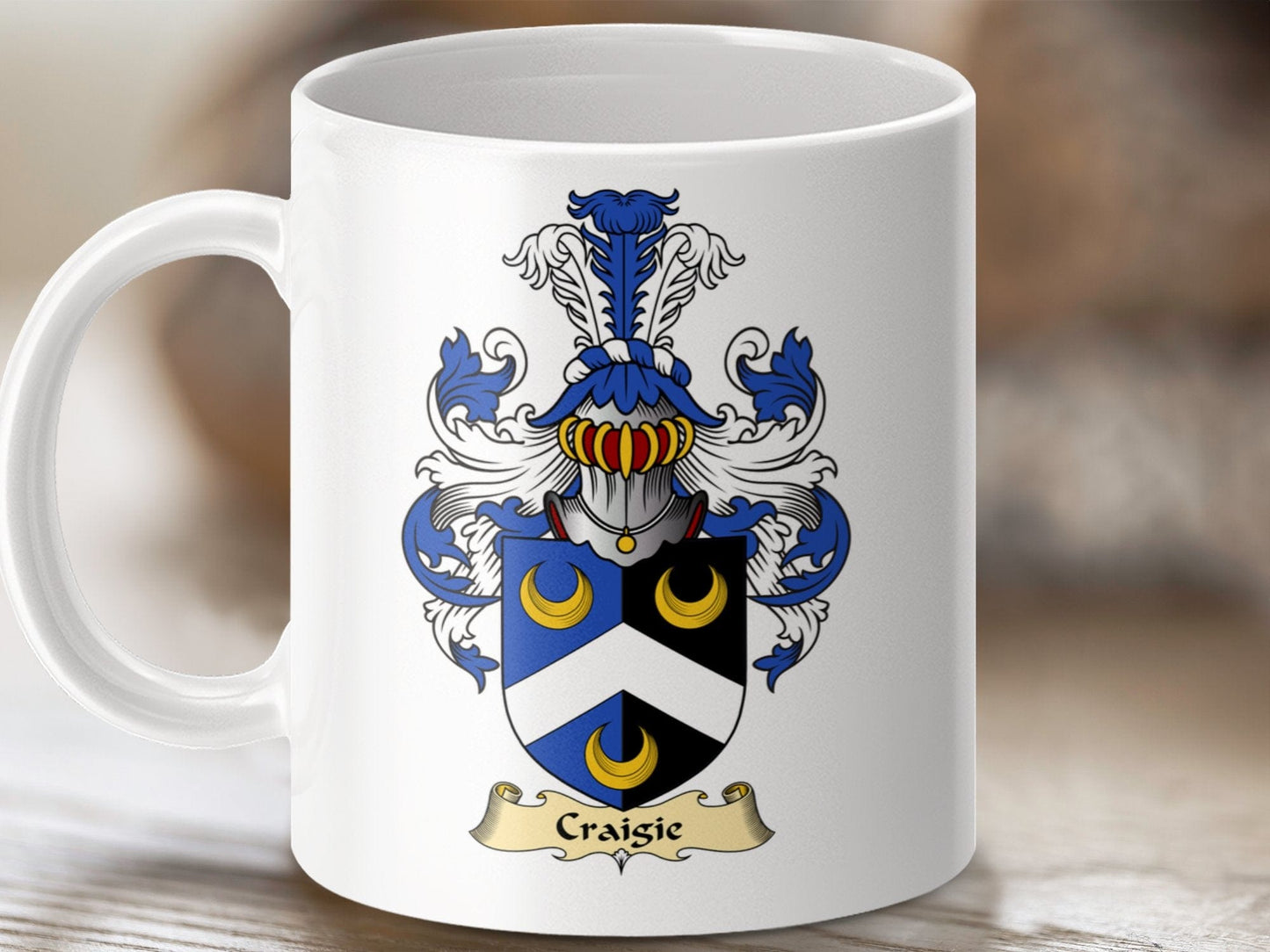 Physical Item 11oz / White Craigie Clan Coat Of Arms Scottish Mug