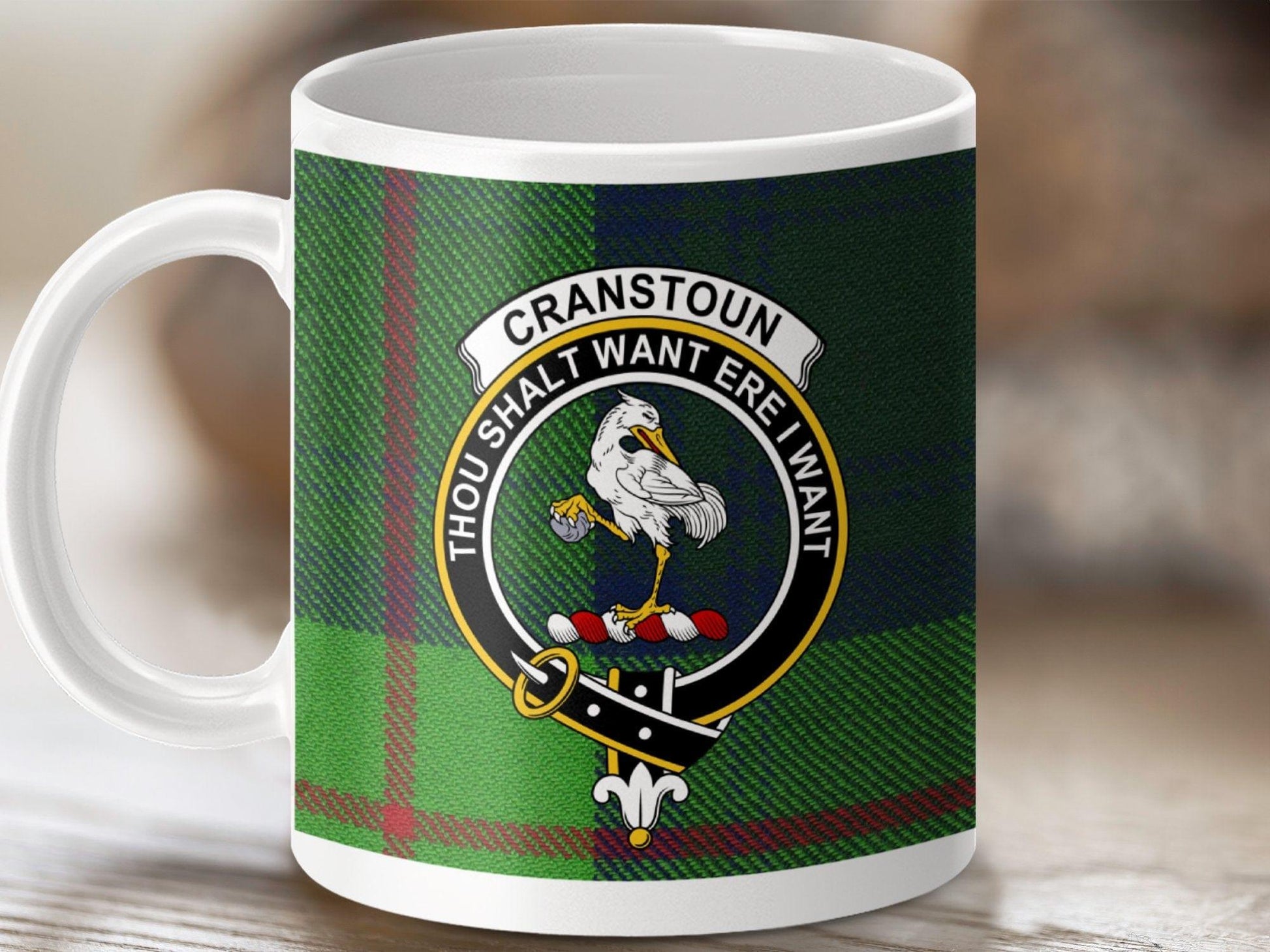 Physical Item 11oz / White Cranstoun Clan Scottish Tartan Mug