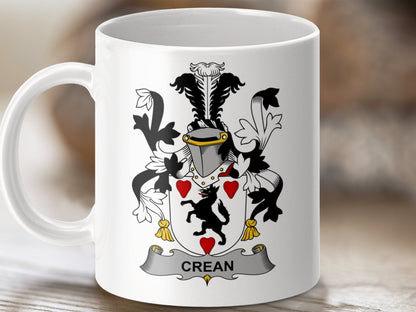 Physical Item 11oz / White Crean Surname Irish Heraldry Ceramic Mug