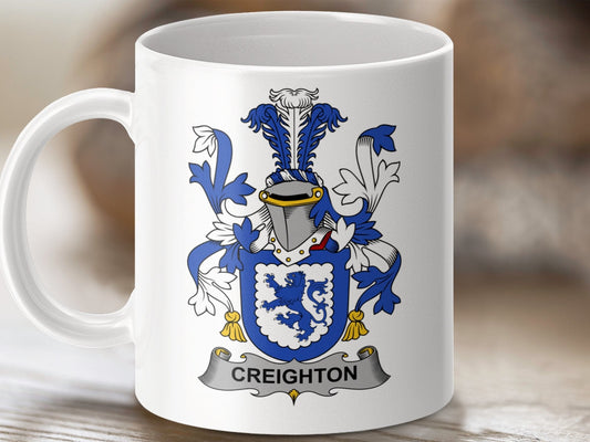 Physical Item 11oz / White Creighton Surname Irish Heraldry Ceramic Mug